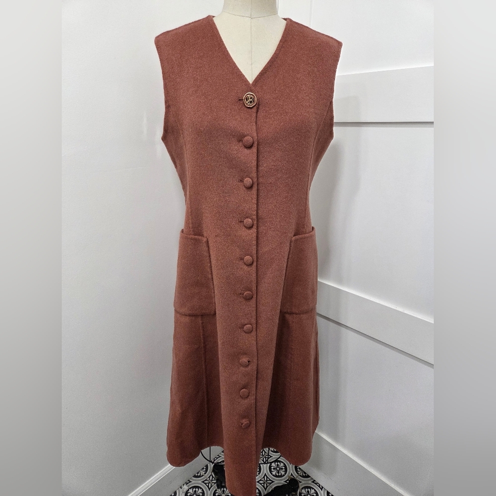 LBL Women's Wool Blend Slim Fit Flare Silhouette Sleeveless Dress Size M Earthy
